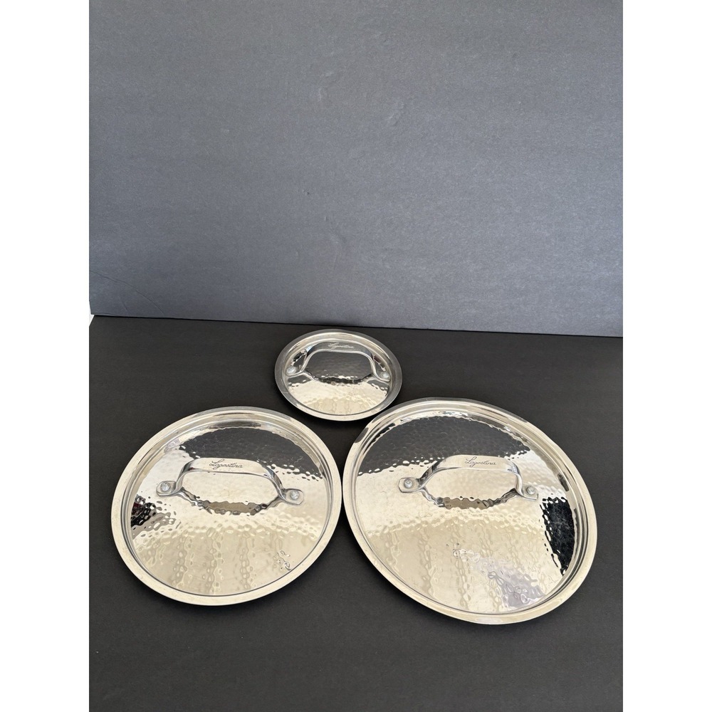 3 Lagostina Stainless Steel Replacement Hammered Lids Preowned